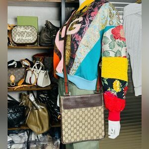 Gucci Vintage Web Crossbody Bag GG Canvas with Leather Small